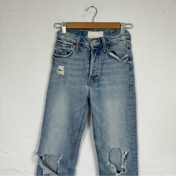 Mother Tomcat High Rise Blue Jeans Womens 24 Straight Leg Cropped Light Wash - Picture 2 of 13